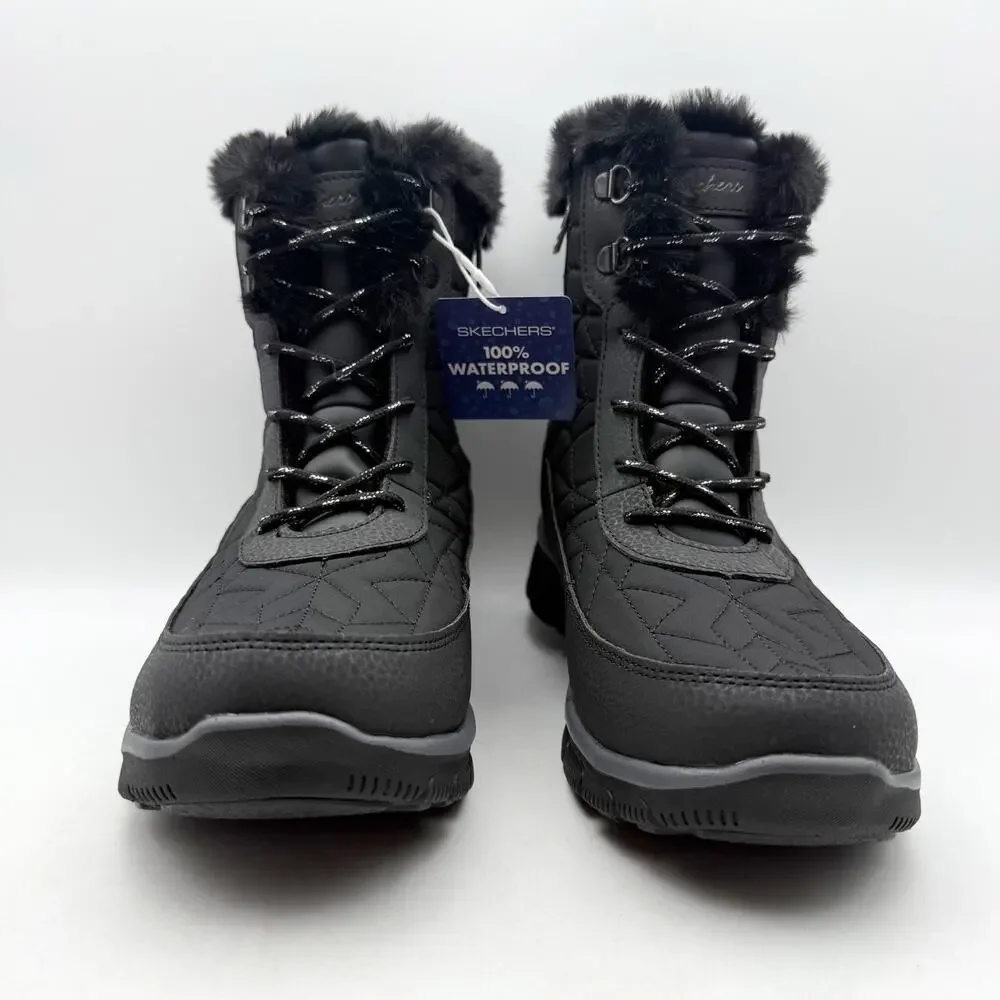 Skechers Womens Easy Going Frostline Winter Boots US 8.5 Black Waterproof NWT